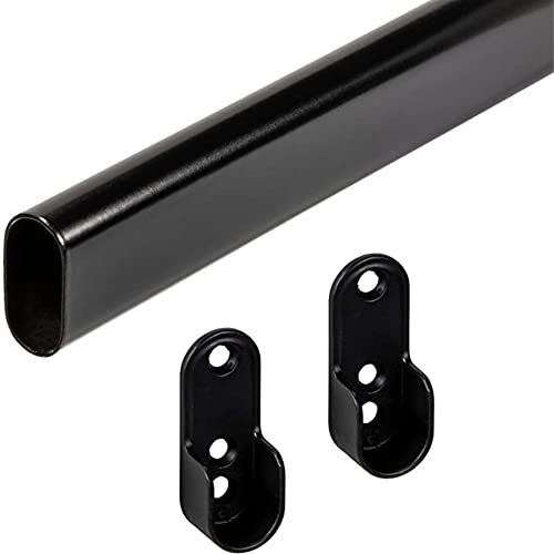 Gedotec Schrankstange Kleiderstange Schwarz, Schrankrohr OVAL mit 1000 mm, 30 x 15 mm aus Stahl, 1 Set mit 2 Stk. Seitenwand-Schrankrohrlager für Wandmontage, platzsparendes Kleiderstangensystem