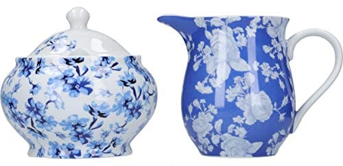 Mikasa Hampton Milk Jug and Sugar Bowl Set in Gift Box, Porcelain, White/Blue, 2 Pieces