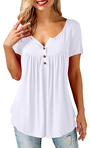 Florboom Ladies Short Sleeved Tunic Tops Going Out Pleated T-Shirt White Size 16 18