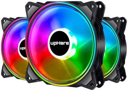 upHere 120mm RGB Case Fan,Dual Halo RGB LED,Quiet Edition High Airflow Adjustable Color LED Case Fan for PC Cases-3 Pack,DP1206-3