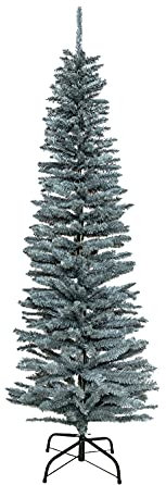 SHATCHI - Matita artificiale floccata sottile per albero di Natale, 1,8 m con punte a punta e supporto in metallo (neve/verde/nero/bianco/grigio), 1,8 m