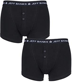 Jeff Banks Mens 2 Pack Plymouth Button Cotton Boxer Shorts (XXL, Black)