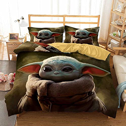 Kinder Bettbezug Set Single Baby YODA Bettwäsche Set Trösterbezug Cartoon Tagesdecke Für Kinder Mit Kissenbezug,Weicher Reißverschluss (200 x 200 cm,NIEDLICH 03)