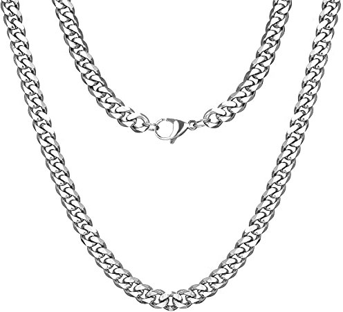 AFSTALR Cuban Link Chain for Men or Women Silver Chains Mens or Womens Miami Necklace Stainless Steel Sturdy Chain Width 9mm,51cm Length