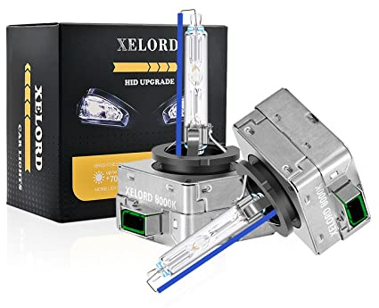 XELORD D3S 8000K Xenon Ampoules Voiture 35W 12V HID Lampe De Rechange,Lumière Blanche Bleu Pâle(2 Lampes)