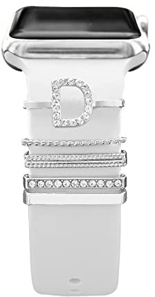 Anillos Decorativos de Diamantes Loops Compatibles con Apple Watch Bandas 38mm 40mm 41mm 42mm 44mm 45mm 49mm, Watch Correa Metal Charms Accesorios para iWatch Series 8 7 6 5 4 3 2 1 SE Ultra,Letra D
