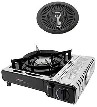 Maxsun | MaXimum Edelstahl Premium Gaskocher Set | tragbarer Campingkocher | Gaskartuschen Kocher (Kocher ohne Kartuschen + Grillplatte)
