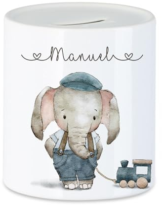 Manufaktur Liebevoll Spardose Kinder Elefant Kinder Spardose Spardose Kinder Mädchen Jungen Spardose mit Namen Personalisierte Spardose (Motiv Manuel)