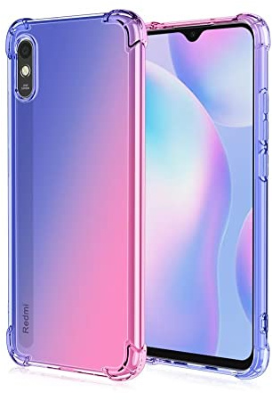 WILLIS TPU Silikon Handyhülle für Redmi 9A / Redmi 9AT, Durchsichtig Farbverlauf Case, Anti Drop und Anti Scratch 6.53 Schutzhülle Blau Rosa