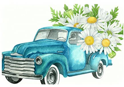 Eslifey Fußmatte für den Innenbereich, Willkommens-Fußmatte, Aquarell, Bauernhof, LKW mit Gänseblümchen, dekorativer Eingangsteppich, Garten/Küche/Schlafzimmermatte, rutschfester Gummi, 40,6 x 61 cm