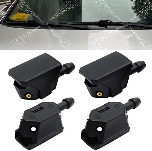 LEZED Auto Scheibenwischer Waschdüsen Schwarz,4 Loch Universal Scheibenwaschdüsen,Auto Vorne Hinten Scheibenwaschdüsen Wischdüse,Scheibenwischer Sprühdüse Passend für 8mm 9mm Wischerarm,4 Stück
