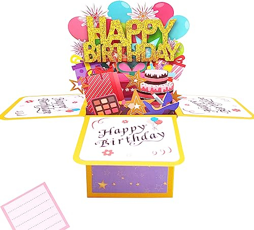 Geburtstagskarte Pop Up Karte Geburtstag Grußkarte 3D Geburtstagskarten mit Umschlag für Frau Mann Mütter Mädchen Freunde Romantik Geschenk-Karte (HAPPY BIRTHDAY)