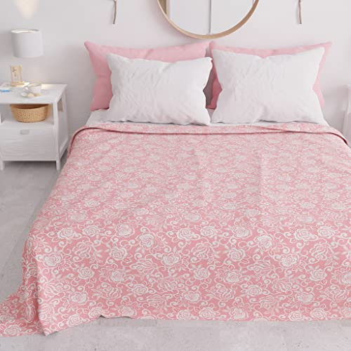 PETTI Artigiani Italiani - Copriletto Una Piazza e Mezza Primavera Estate, Coperta Leggera Una Piazza e Mezza, Lenzuola Copriletto, Pizzo Rose Rosa 100% Made in Italy