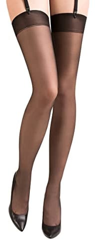 Selente Lovely Legs förföriska damstrapsstrumpor med ädel spets, tillverkade i EU, Strapsstrumpor-svarta, XS-S