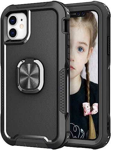 iPhone 11 Case Shockproof iPhone 11 Phone Case with Ring Military Grade Full Protective TPU Bumper Hard PC Back Cover Built-in Magnetic Kickstand Car Mount, Black