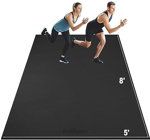 Innhom Large Exercise Mat for Home Gym Workout - Fitness Mat for Floor Exercises, HIIT, Cardio, Equipment - Heavy Duty Rubber Flooring (8 x 5 Black)