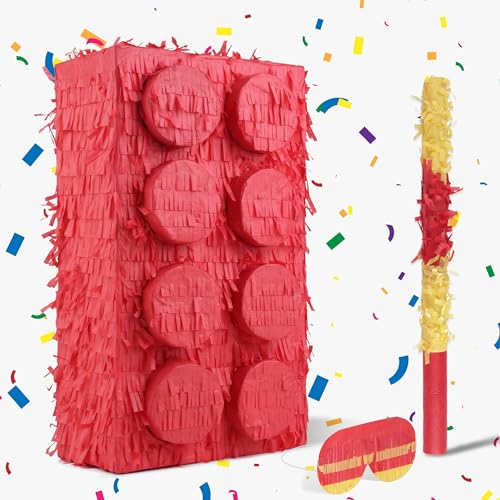 BIRCIHO Block Pinata Bundle mit einer Augenbinde und Fledermaus (43 x28 x10cm), Pinjata für Kinder,pinata geburtstag, perfekt für kindergeburtstag Thema Party, Dekoration