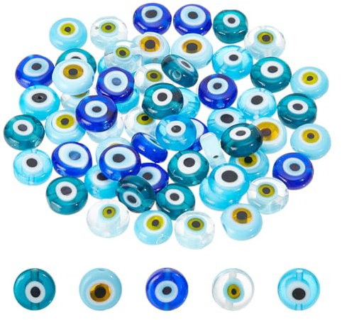 NBEADS 60 Pieza 5 Colores Hechos A Mano Cuentas de Murano de Mal de Ojo, Cuentas de Ojo Turco Planas Y Redondas de 8mm para Pulseras DIY, Fabricación de Joyas Y Collares