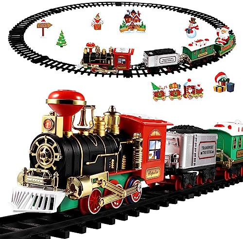 NUOBESTY Weihnachtszug-Set 1 Satz Weihnachtszug-Sets Für Unter Dem Baum Elektrisches Eisenbahnspielzeug Mit Lichtern Sound Dampflokomotive-Weihnachtsbaumzug