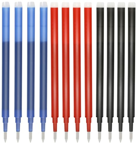 12 Stück Radierbare Ersatzminen 0,7mm,Friction Stifte Ersatzminen,Erasable Pen Ersatzminen,Tintenroller Radierbar Nachfüllminen,für Radierbarer Tintenroller (4Schwarz+4Blau+4Rot)