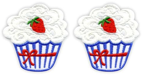 Aufnäher, Motiv: Muffin, Cupcake, bestickt, 2 Stück
