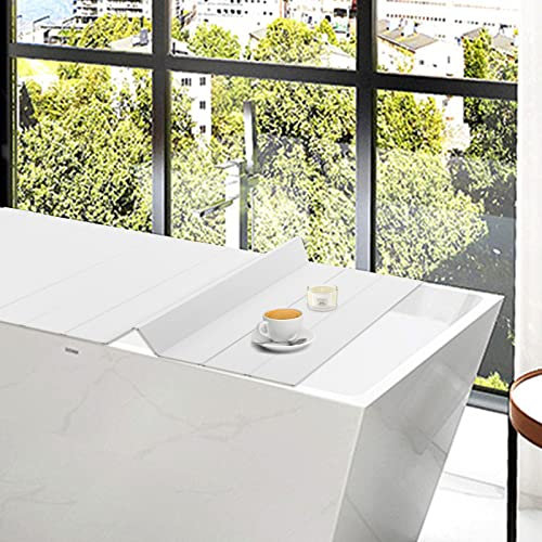 Faltbare Badewannenabdeckung Badewanne Brett Bad wasserdichte Staubdichtes Badewannendeckel Abdeckung Tablett Faltbar Board FüR Badezimmer Wasserdicht Staubdic Badewannenablage Modern Weiß 170X75Cm