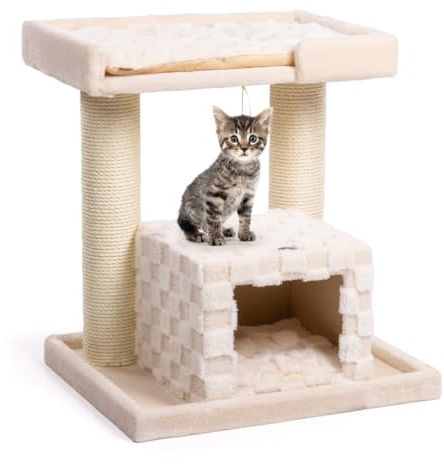 CanadianCat Company | Kratzbaum Ryan - beige | ca. 65 x 55 x 70 cm | Design Katzen-Kratzbaum mit Höhle zum schlafen