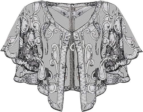 VILOREE Damen Umschlagtücher Stola für Abendkleid 1920s Retro Schal Hochzeit Party Braut Schal Gatsby Kostüm Accessoires Schwarz & Silber (57)
