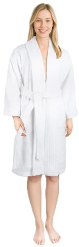 American Soft Linen Women’s 100% Cotton Terry Bathrobe – Soft, Absorbent, Quick Dry Turkish Robes for Women, Mid-Length Luxury Spa & Hotel Quality Housecoat, Small - White