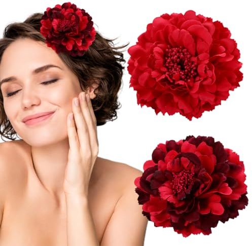 Set de 2 Clips de Pelo de Flor, Flor Flamenca Pelo para Mujer, Horquillas de Peonía Adorno Pelo para Boda Fiesta,Pasadores de Pelo para Niña