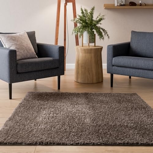 Interiyou Hochflor Teppich Sofia - 200x200 cm Taupe - flauschig und einfarbig - waschbar und rutschfest - weicher Langflor