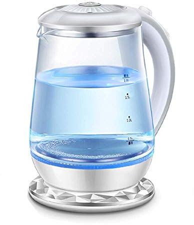 Bollitore elettrico in vetro, Bollitore per acqua senza fili con illuminazione a LED da 1,8 L, Bollitore con filtro per tè a bollitura rapida da 1500 W, Spegnimento automatico e protezione da su