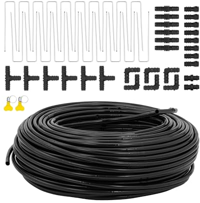 hillvert Tropfschlauch 200 m zahlreiche Verbindungstücke Durchfluss pro Loch: max. 2 l/h Druck: 0,5-3 bar Perlschlauch Bewässerung