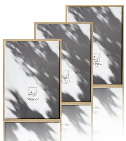 VUVUZULA Bilderrahmen 50x70cm Holz Holzrahmen 3er Set Eiche Fotorahmen MDF Rahmen Natur