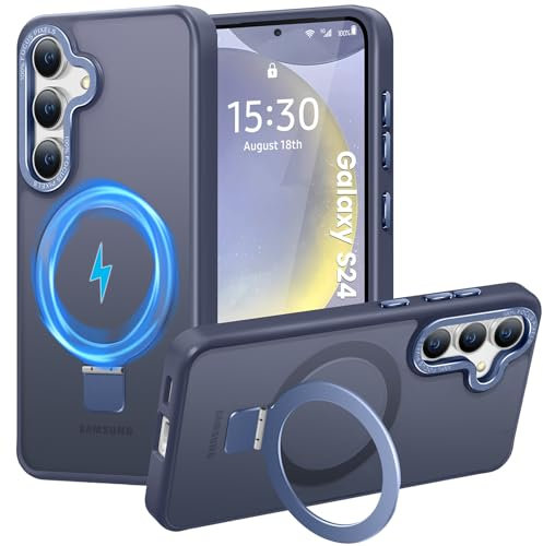 HuwaiH für Samsung Galaxy S24 Hülle, [mit Unsichtbarem Ständer] [mit Mag-Safe] Militärnorm Sturzschutz, Kratzfeste Anti-Fingerabdruck Schutzhülle, für Samsung S24 hülle 6,2(Navy Blau)
