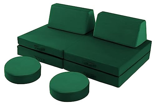 MeMoreCool Spielsofa für Kinder, Modulares Sessel Couch für Kuschelecke Kinderzimmer, Schlafsofa, 8-teiliges Spielset, Schaumstoff Softbausteine, Sofa Bed mit Schlaffunktion für Mädchen Jungen, Grün
