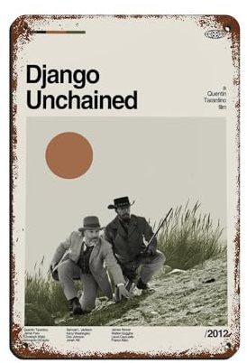 KJUFE Django Unchained Filmposter, 1 Blechschild, Vintage, Metall, Pub, Club, Café, Bar, Zuhause, Wandkunst, Dekoration, Poster, Retro, 20 x 30 cm