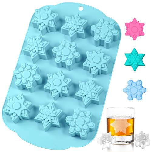 Webake Snowflake Ice Cube Moulds Silicone Christmas Ice Cube Tray 1 Pcs 12 Cavity Snowflake Chocolate Mould Snow Ice Cube Trays for Home Party Christmas Cake Decoration