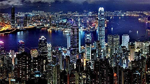 IGHSNZUH 1000 Pieces Jigsaw Puzzles Hong Kong Night View for Kids and Adults Wooden Personalised Assemjigsaw Fun Game