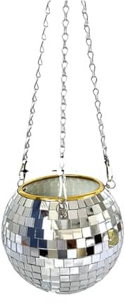 Maceta colgante de bola de discoteca con espejo (plata, L)