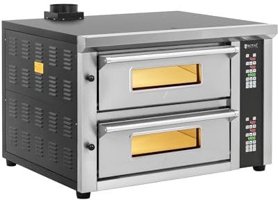 Royal Catering Forno elettrico per pizza 4+4 x 33 cm 2 camere 8.400 W 400 V Digitale Pietra chamotte Forno elettrico per pizza Forno pizza professionale