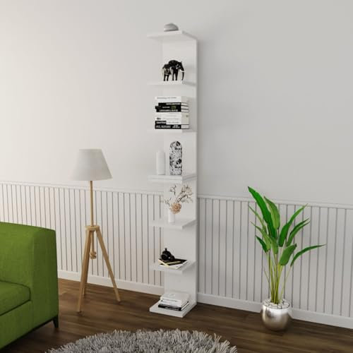 Mein-Regal Wandregal Weiß Diva 25 x 25 x 185 cm 6 Ablageflächen Bücherregal hängend Wandregal Wohnzimmer Schlafzimmer Schmales Hohes Schminktisch Montage vertikal oder horizontal