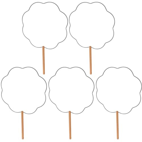 Gadpiparty Petal Shape Folding Fan Frame 13.39X7.87 Inch DIY Hand Fan Repair Kit 5 Pack Iron Wood Handheld Ribs for Wedding Stage Crafts