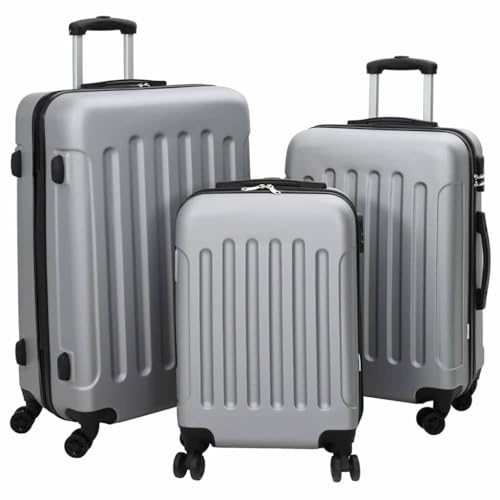 vidaXL Koffer mit Schloss 3 STK. Silber 50 x 31 x 78 cm ABS Kunststoff | Hergestellt aus robustem Polycarbonat, Mit Kombinationsschlössern für extra Sicherheit,