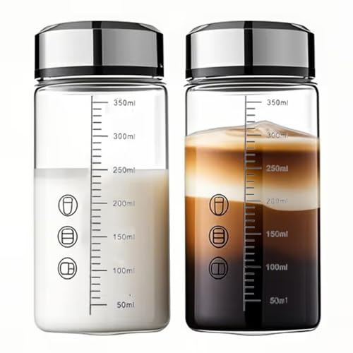 TAMUME Portable High-Borosilicate Glass Milk Cups with 304 Stainless Steel Lids, Pack of 2