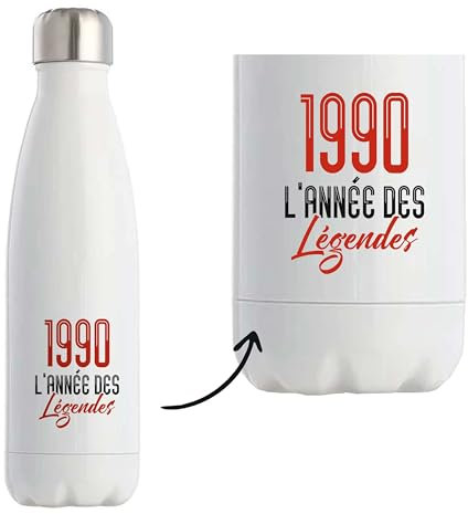 Bouteille Isotherme 1990 l'année des légendes | Bottle | Idée Bouteille Isotherme Cadeau Anniversaire Fête Original Famille Travail Départ Collègue Retraite Noël.