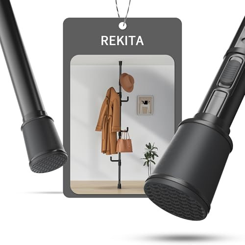 REKITA Porte Manteau sur Pied Téléscopique [110-310cm] avec 5 Crochets - Noir - Porte Manteau Stable Gain de Place pour Entrée, Chambre, Balcon - Valet de Chambre & Porte-Vêtements