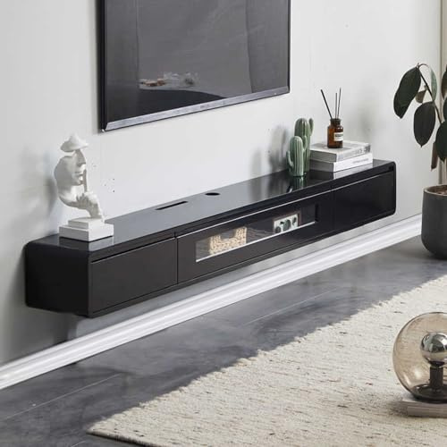 Meuble TV Suspendu Moderne Bois Massif 120-200cm Flottan Console multimédia de Divertissement Murale Étagères TV Murales 2 tiroirs pour Salon et Bureau (D, 120CM)