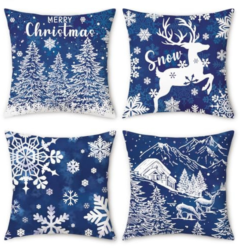 NymphFable Soft Winterwald Rentier Kissenbezüge 45x45 cm Set 4 | Weihnachts Rentier Dekokissenbezüge, Nordischer Winterwald Wohnaccessoires, für Sofa Bett Sessel Wohnzimmer