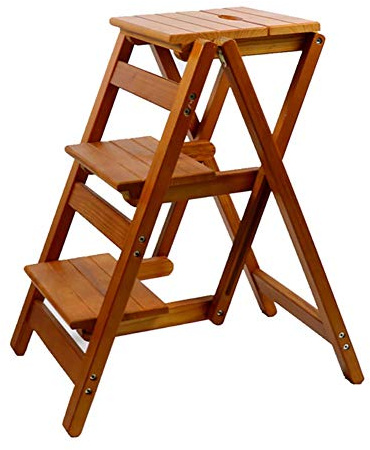 GPDNBIEU, Taburete de Escalera 3 escalones, Silla Plegable multifunción, Taburete Doble Uso, Madera Maciza for el hogar, escalón St(Brown)